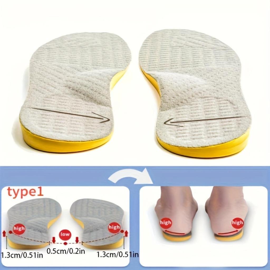 One Pair of O-shaped Leg Correction Insoles for Adults - Shock-absorbing and Breathable Plug-in Design, with Yellow Accents and Textured Surface