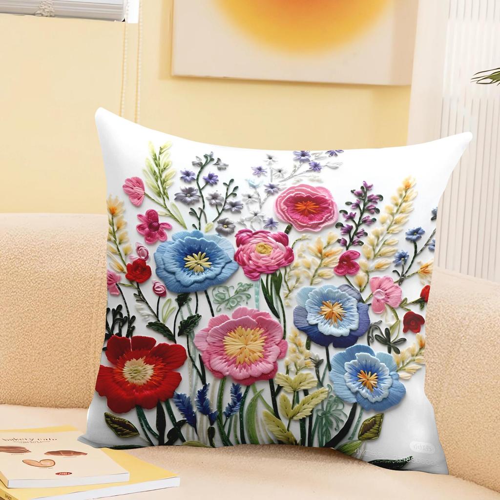 Square Floral Pillowcase Cover Office Living Room Sofa Cuion Cover Digital Printing Removable Waable Pillow Insert