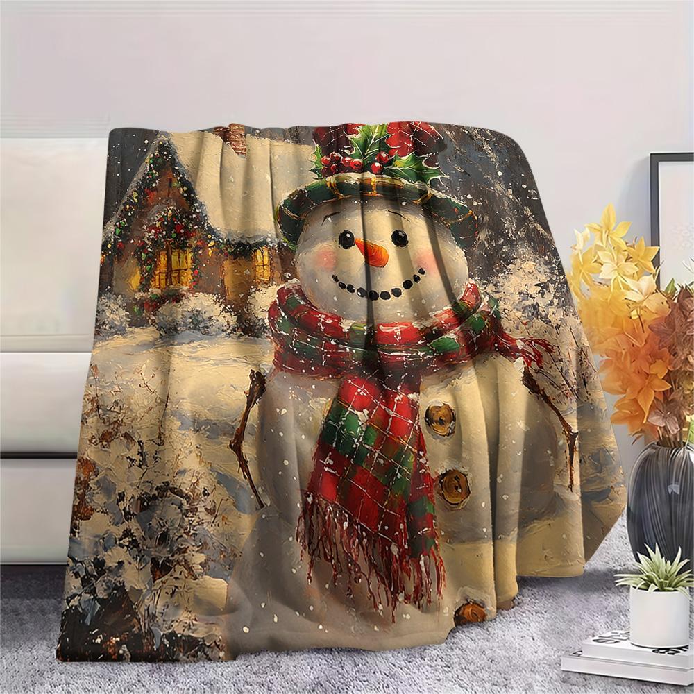 Snowman Print Flannel Blanket, High quality Comfortable for All Seasons, Home Decor, Warmth and Comfort, Perfect for Christmas Gifts