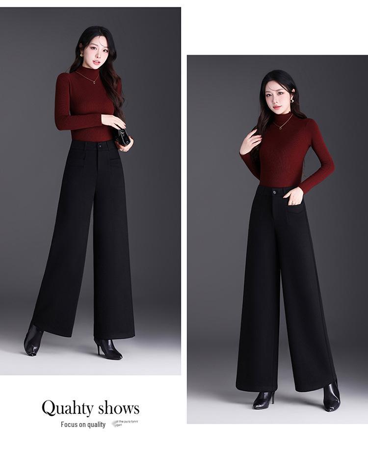 Women's Wool Blend High-Waisted Wide-Leg Pants - Autumn/Winter 2026 Fashion