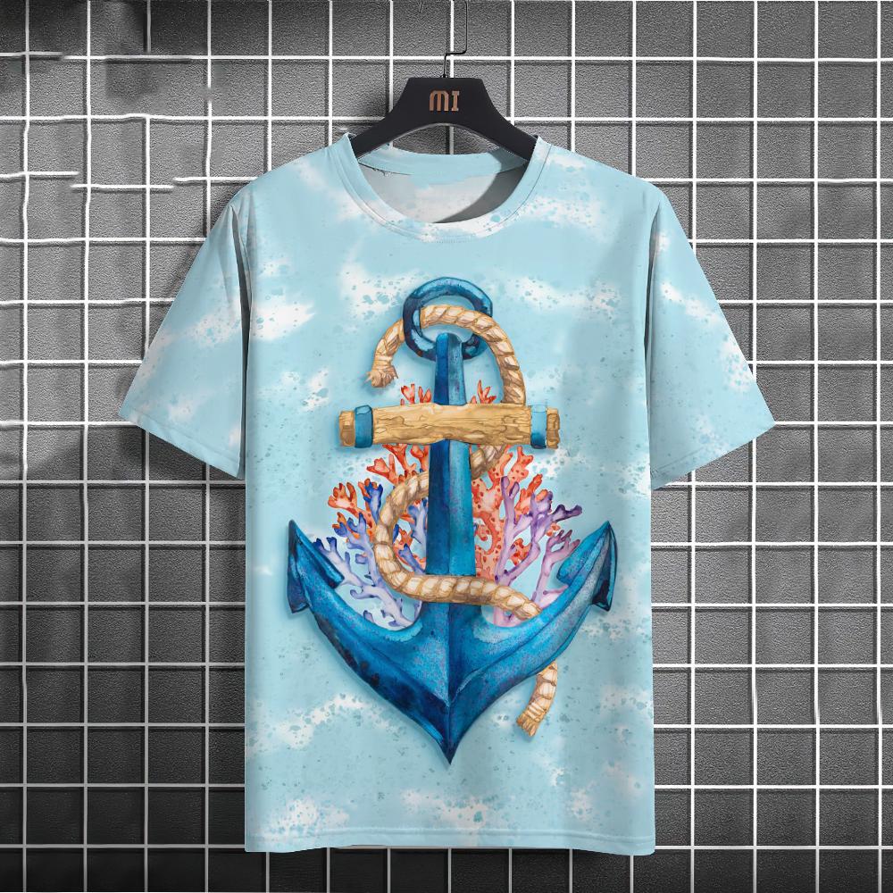 Summer Boat Anchor 3D Print T-Shirts Streetwear Men FashionCasual Oversized O-Neck Short Sleeved T Shirt Tees Tops Clothing