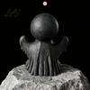 Retro Style Bone Texture Crafts 3D Printed Cthulhu Skull Statue Gothic Hollow Skeleton Decor Matte Black Desktop Storage for Paper Clips Horror