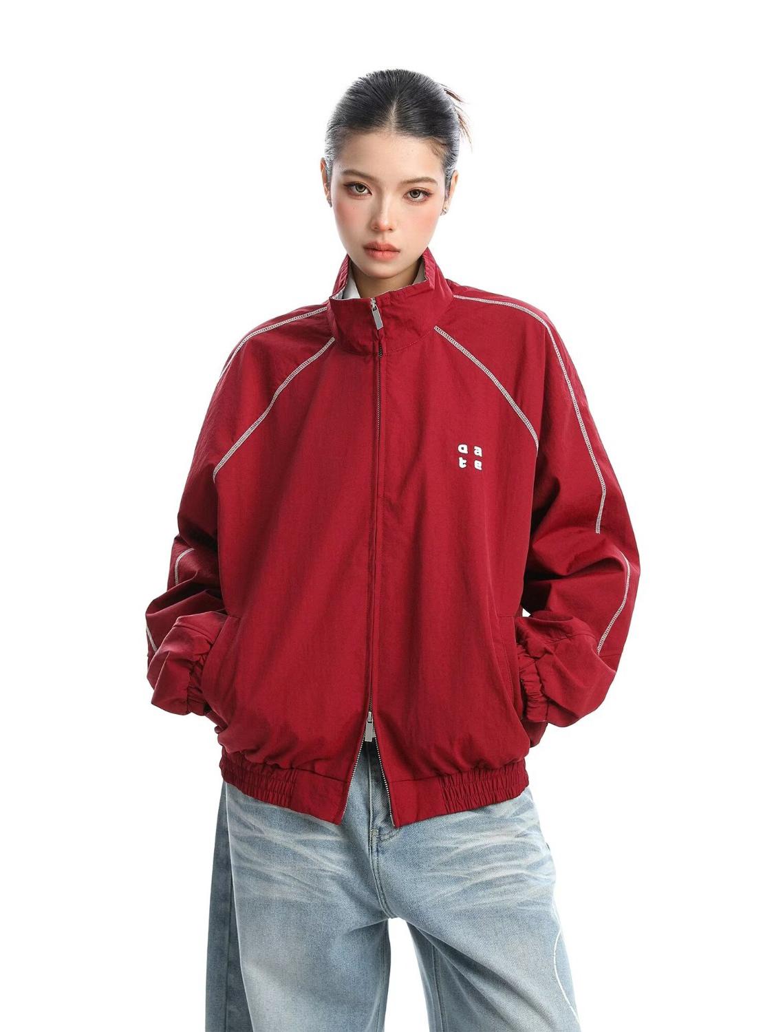 

Women s Red Plaid Patchwork Jacket - Trendy Loose Zipper Sportswear for Autumn/Winter Extra Large червоний