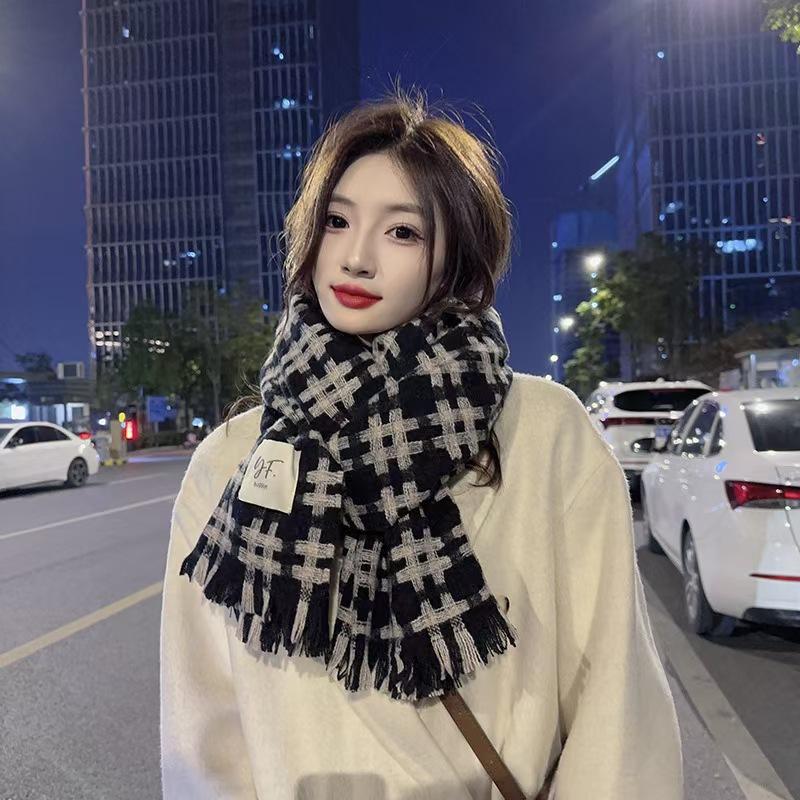 Scarf Women's Autumn and Winter 1116 New Student Korean Version Versatile Thickened Warm Plaid Shawl Imitation Cashmere Couple Scarf