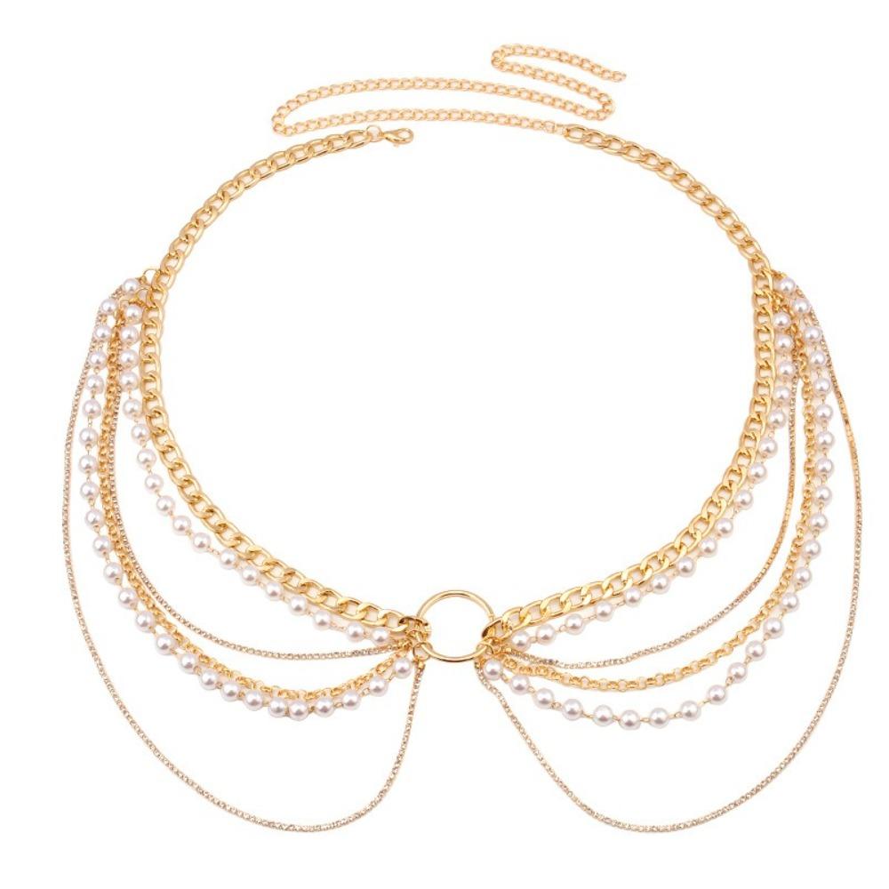 

Fashion Multi-layer Waist Chain Metal Hip High Tassel Body Chain Gold Silver Pearl Waistband Dress Accessories золотой