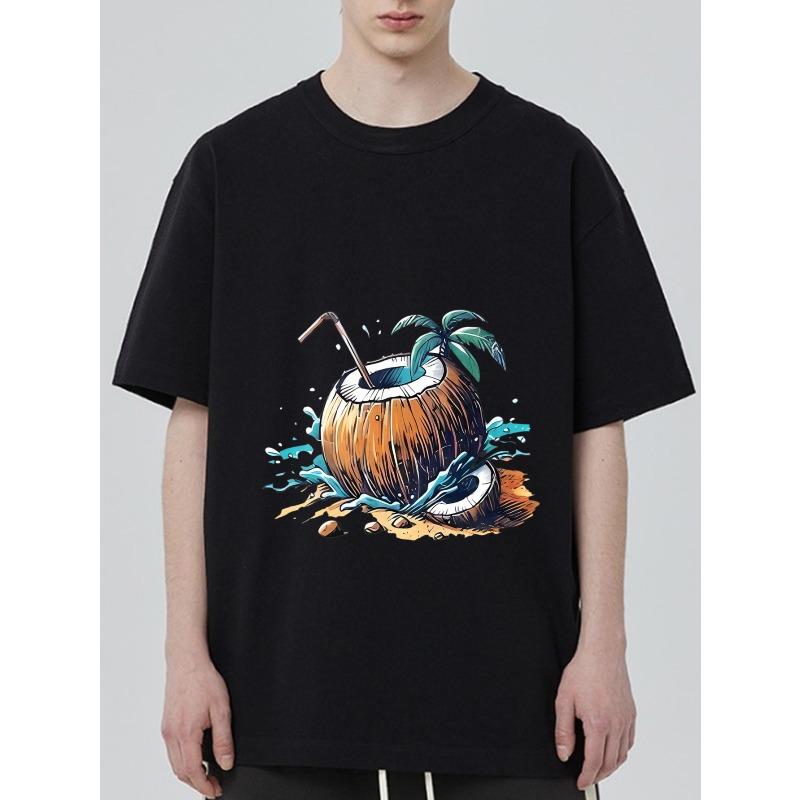 

Футболка с круглым вырезом Черный Кокосовый коктейль с пальмой и соломинкой Летняя Пляжная Одежда для Отпуска XXXXL чёрный