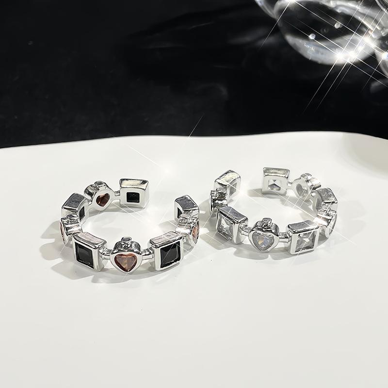 Full Diamond Zircon Peach Heart Open Ring Stacked Accessories Street Cool Personality Index Finger Ring High-End Jewelry Women