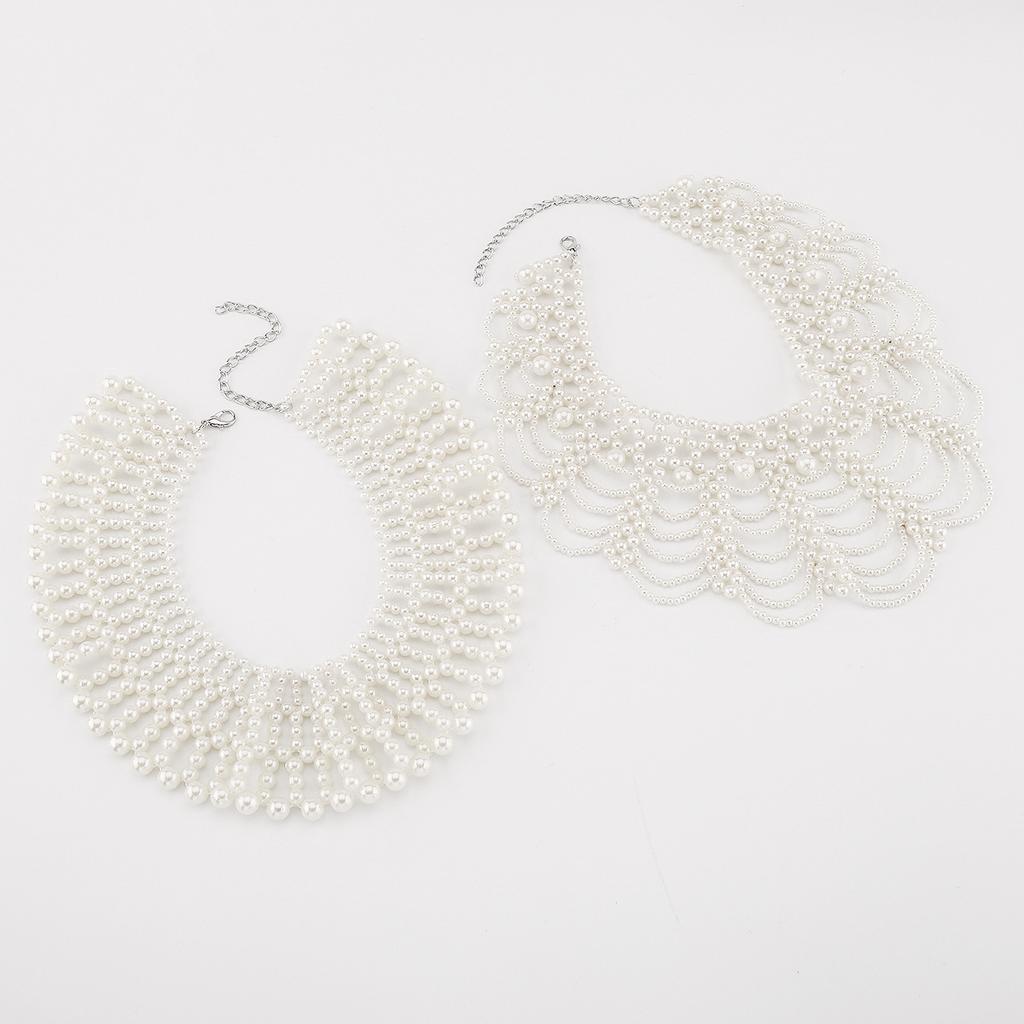 Fashion French Palace Style Handmade Woven Faux Pearl Collar Choker Retro False Collar Necklace Elegant Female Jewelry