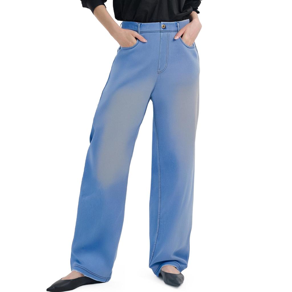 Damen Jeans Lässig Einfarbig Stretch Knopf Gerade Jeans