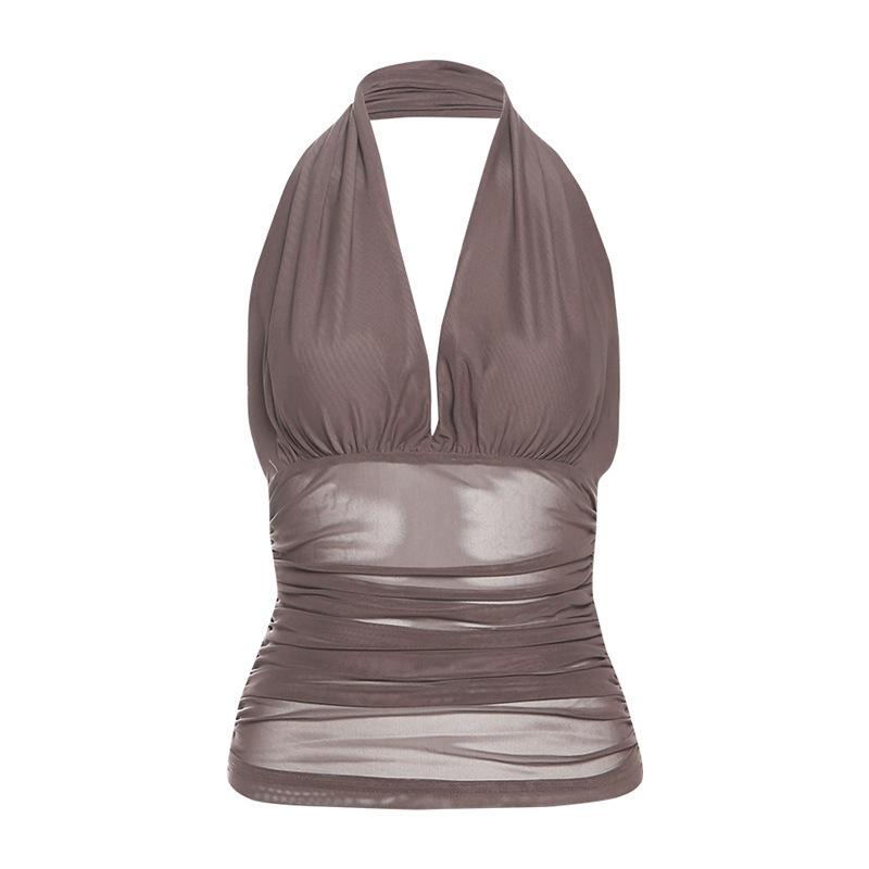 European and American style spring new women's clothing solid color slim fit street fashion neck sexy halter vest women