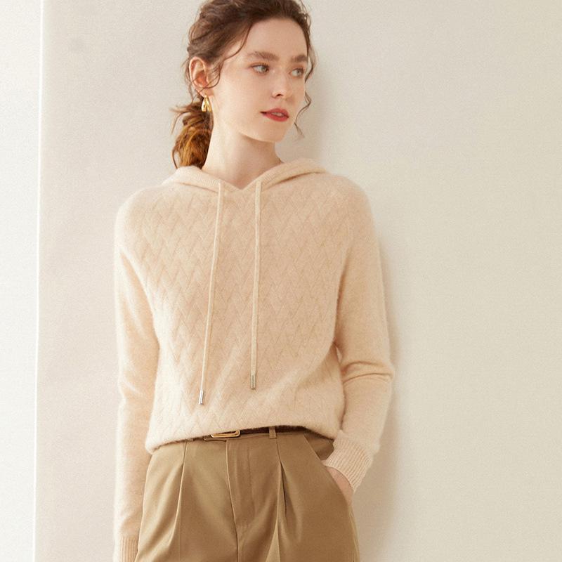 Women's Cashmere Hooded Knit Sweater: Autumn/Winter Long Sleeve Korean Style Hoodie.