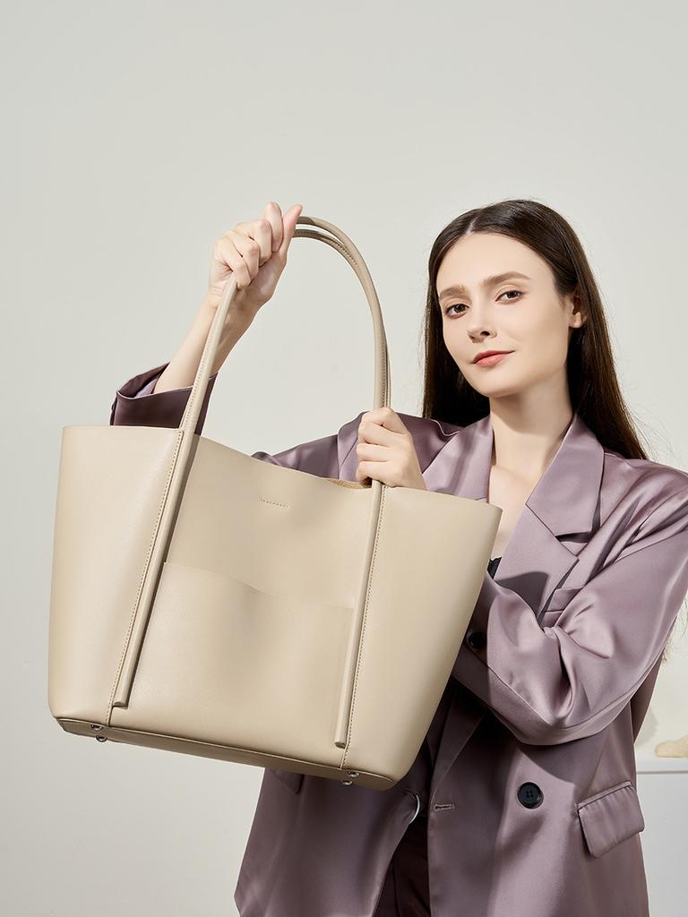 2025 Women's Genuine Leather Large Tote Handbag - Summer Cowhide Shoulder Bag for Work & Commute