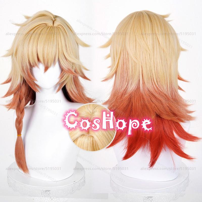 Perruque Cosplay HSR Mydeimos Mydei 55cm Long Blond Clair Dégradé Orange Perruque Cosplay Anime Perruque Cosplay Résistante à la Chaleur Perruque Synthétique One Size beige