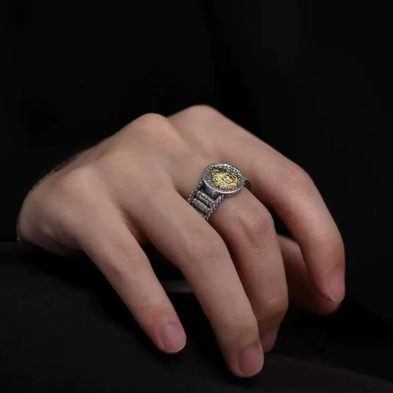 Retro Artistic Yellow God of Wealth Ring for Men