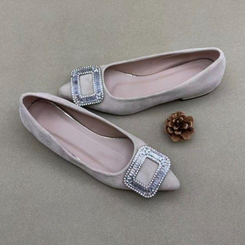 Flats Shoes Women Flash Diamond Buckle Pointed Flat Sole Single Shoe for Women's Work Shoes Comfortable for Work