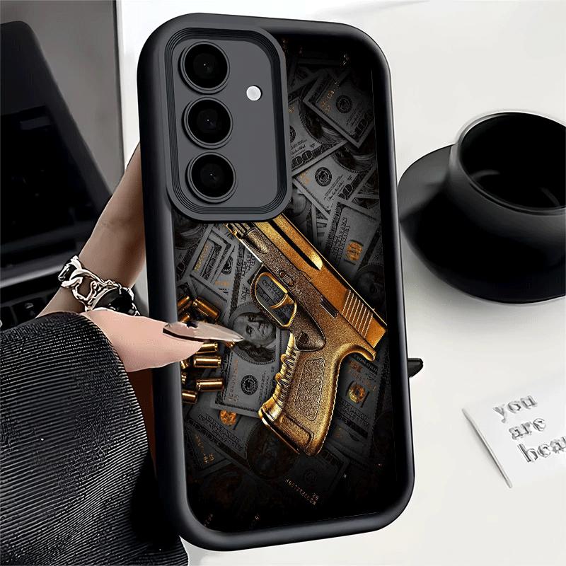 Phone Case for Samsung Galaxy S26 S25 Ultra S24 FE Gold Gun Bullets AK47 Handgun Shell S23 Plus S22 + S21 S20 5G Soft Silicone F