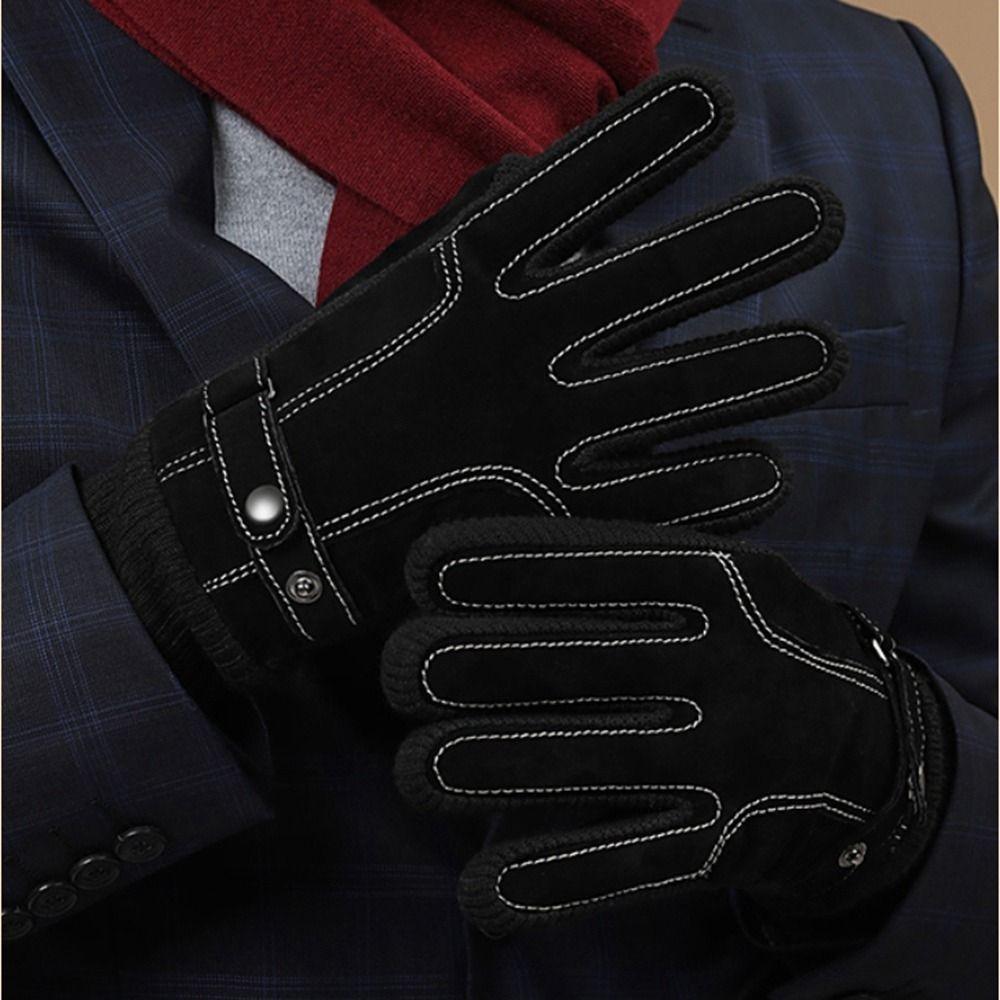 Motorcycle Glove Windproof Plush Thicken Warm PU Leather Korean Mittens Winter Gloves Men Gloves