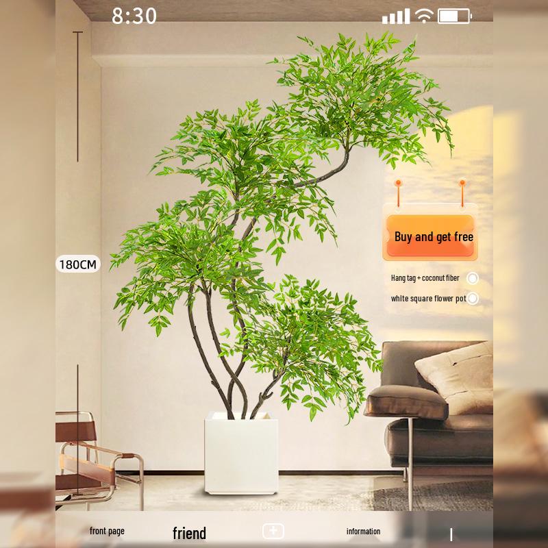 Nandina Luxus Kunstbaum - Dekorative Bionische Grüne Pflanze für Innenräume mit Seidenblumen für die Wohnzimmer-Landschaftsgestaltung.