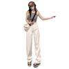 Wide-Leg White High-Waisted Jeans for Women - Floor-Length, Loose Fit, Spring/Autumn 2026 Trendy Style