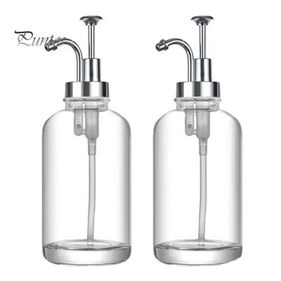 2Pcs 17oz Coffee Syrup Dispenser Clear Glass Syrup Pump Bottle Coffee Bar Accessories Shampoo Dispenser for Home Hotel Restaurant
