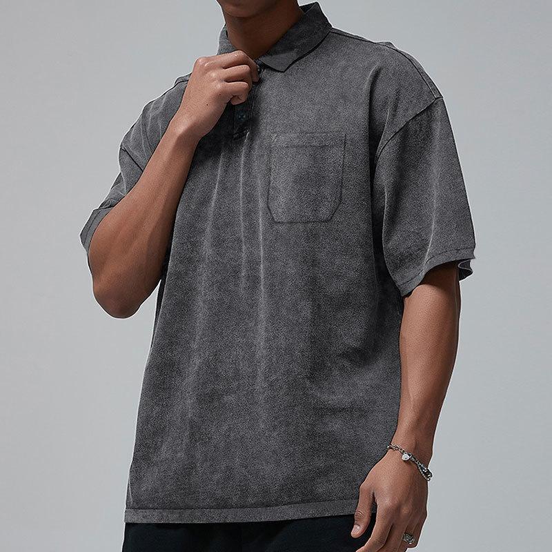 New Button Short Sleeve Men's T-shirt Summer Retro Loose Short Sleeve Men's T-shirt