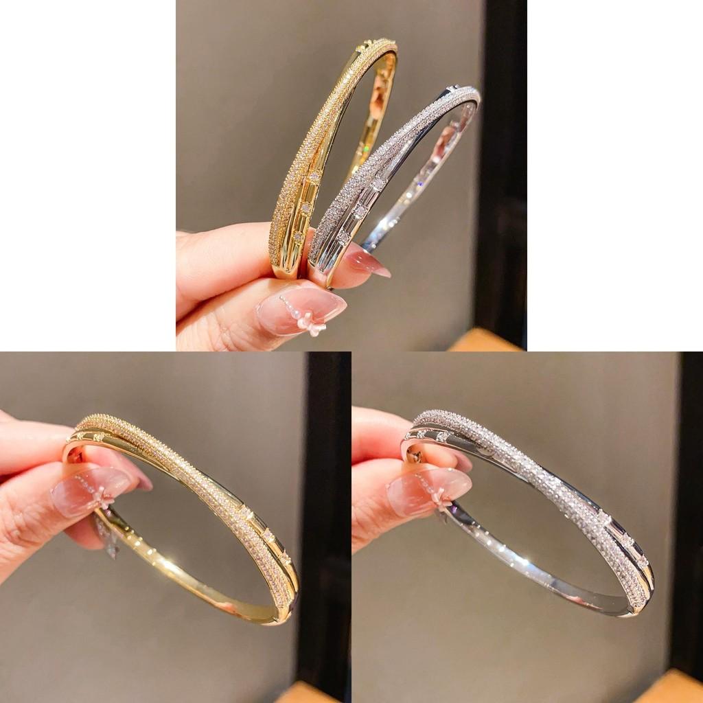 Geometric Zircon Cross Cuff Bracelet In 18k Gold Plating For Women