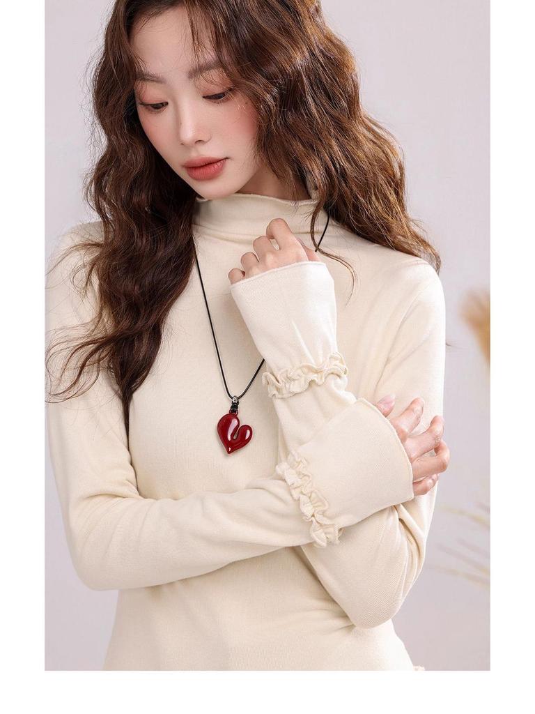 270g Velvet Women's Warm Half-High Collar Long Sleeve T-Shirt, New Autumn/Winter Korean Style Slimming Top
