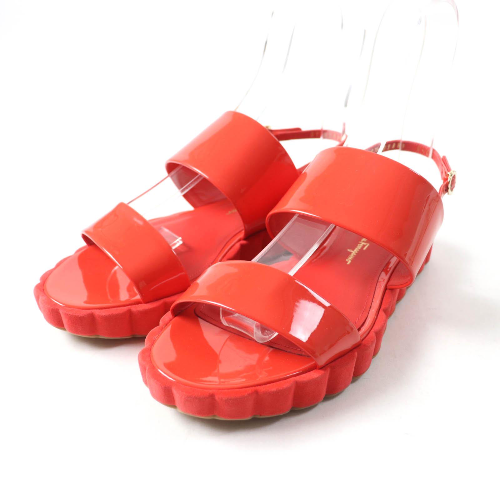 Pristine Salvatore Ferragamo Sandals With back strap Red Patent leather Women 6.5 Used