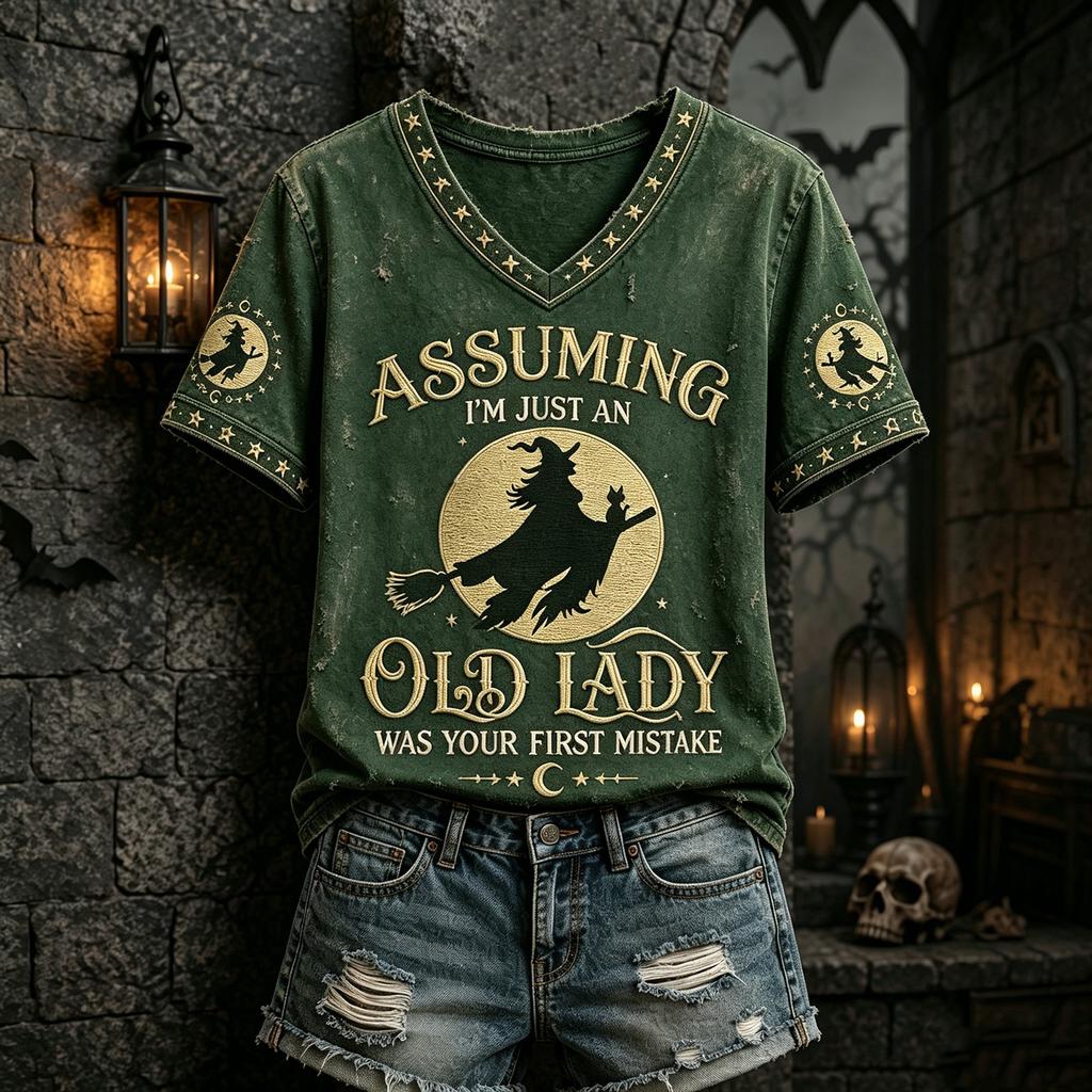 Women's Casual Halloween Print V-Neck Short Sleeve T-Shirt