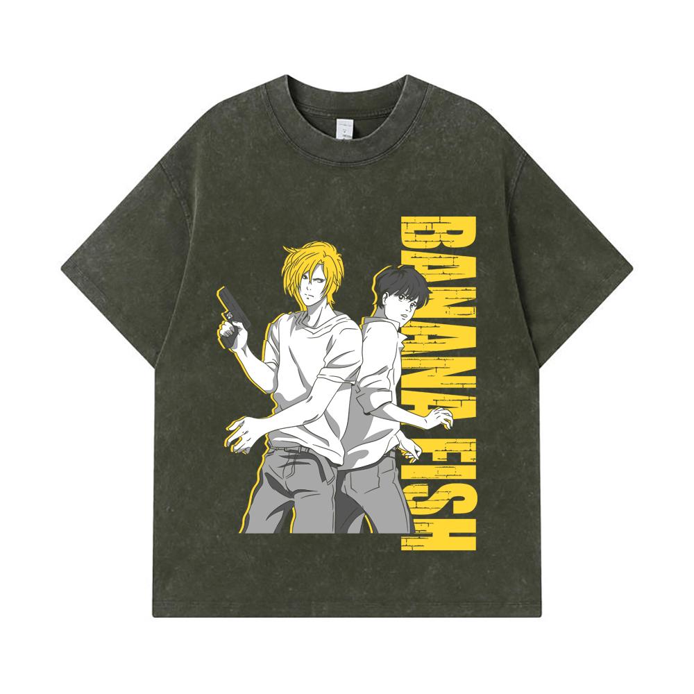 

275 GSM Washed T-shirts 100% Cotton Banana Fish V1 Print Unisex Heavy Cotton T Shirt S