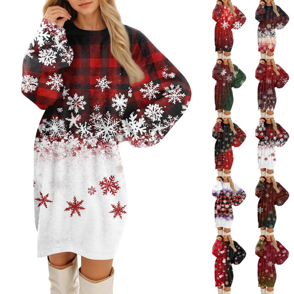 Women's Round Neck Casual Long Sleeve Plush Dresses