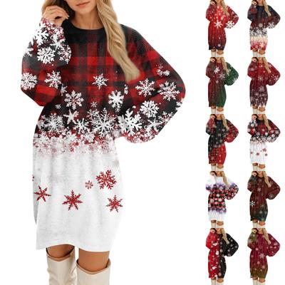 Women's Round Neck Casual Long Sleeve Plush Dresses