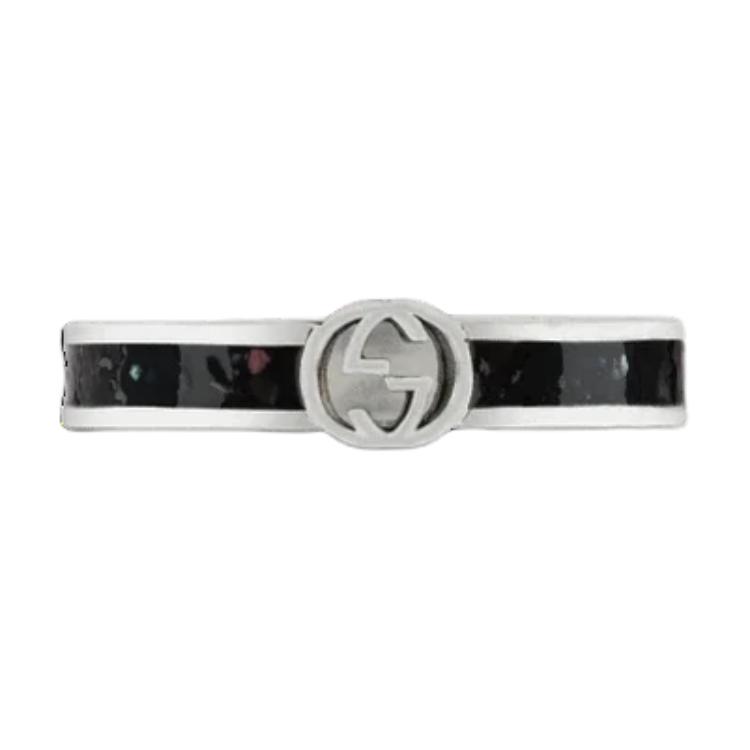 Gucci Interlocking Double G Pattern Silver Ring Women rings Black YBC701620001 21