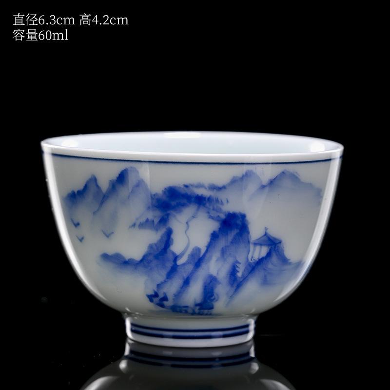 

60 мл расписанная вручную чашка для чая с пейзажем, сине-белая фарфоровая чашка Master Cup, зеленая чайная чаша Shadow, набор чашек, посуда для чая Kung Fu