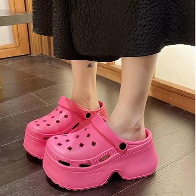 Women's Hole Shoes 7CM Thick Sole Slippers 2024 Indoor Anti Slip Thick High Heels Sandals Summer Slippers Outdoor Beach Sandals