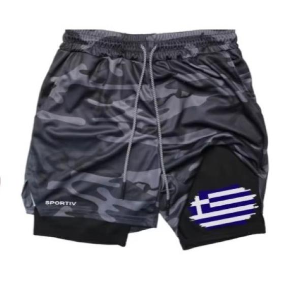 Greece Flag Camouflage Muay Thai Kick Boxing Shorts Men Women Unisex Casual Sportswear Double Layer Quick Dry Training Sport Gym Fitness Workout