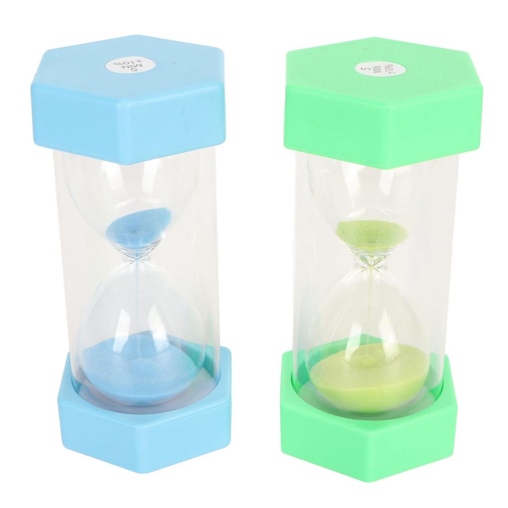 2pcs 5 Minute Sand Timer Preventing Falls Hex Top Cover Hourglass Timer for Kids Games Classroom Kitchen Decoration