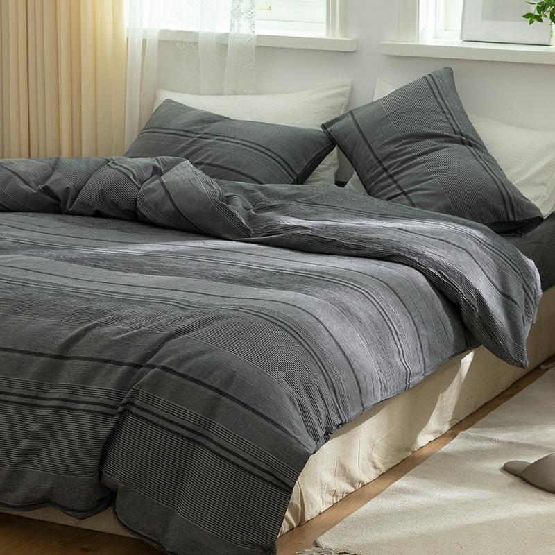 Vierteiliges Set aus nackter Baumwolle zum Schlafen, gewaschener Baumwolle im nordischen Stil, Bettwäsche und Bettbezüge aus Baumwolle und Leinen für Frühling, Herbst und Sommer