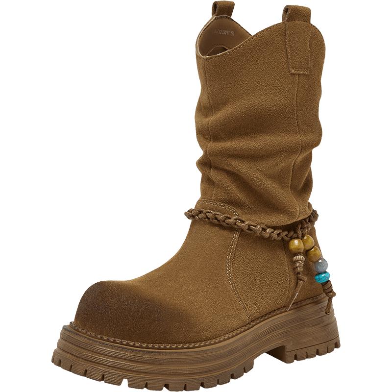 Besto Women s Retro Western Stacked Leather Ankle Boots 36
