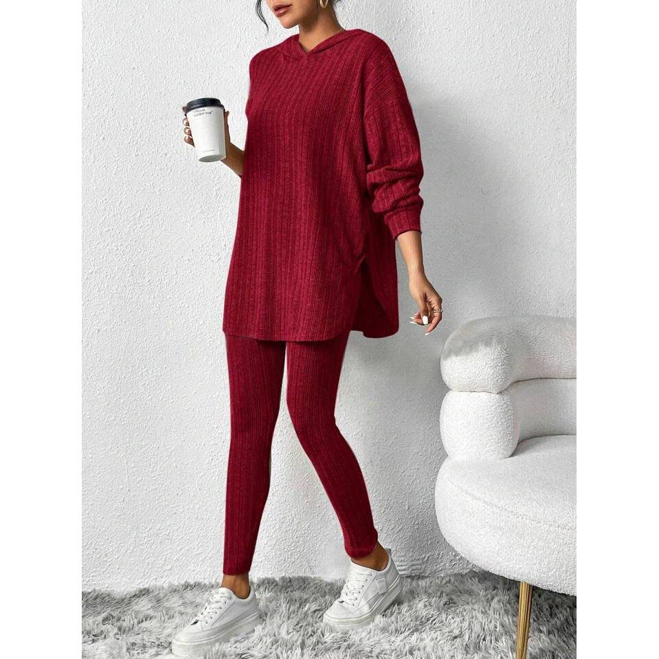 Casual O-neck Two Piece Set Women Outfits Autumn Winter Fashion Solid Knitted Long Sleeve Sweater Elegant Loose Pants Suit