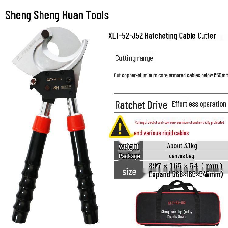 Steel Ratchet Cable Cutter Pliers for Copper, Aluminum, and Strand Cables (Models J40, J52, J75, J95, J130)