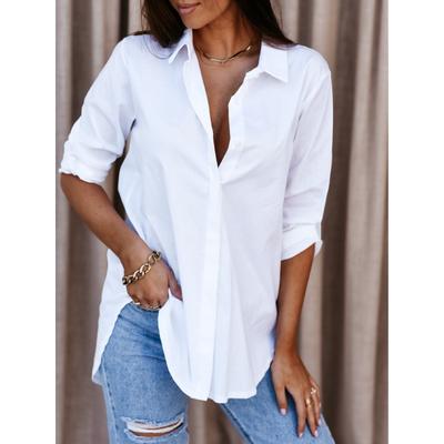 Fashion Long Sleeved Simple Loose Office Women Shirt Button-up Lapel Solid Color Casual Blouse Spring Autumn Solid Color Elegant Basic Tops Clothing