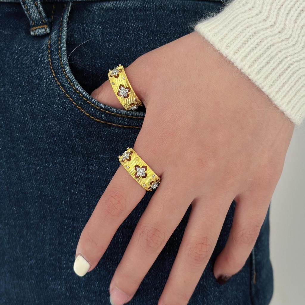 Fashion Handmade Brushed Court Style Two-Color Gold Plating Process Ring Electroplating French Ring