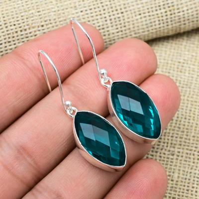 Indicolite Gemstone Handmade 925 Sterling Silver Healing Jewelry Earrings Gift For Her