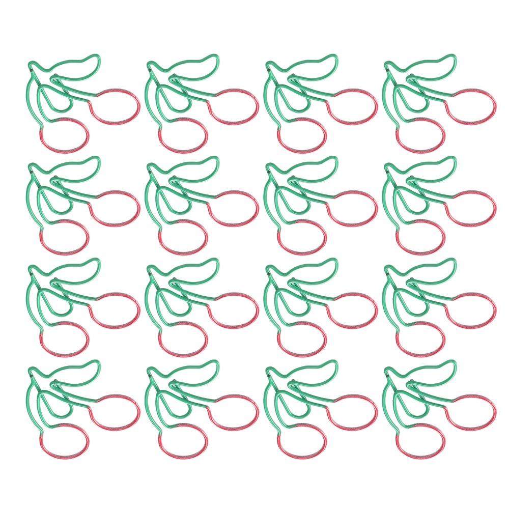20Pcs Cherry Shaped Paper Clips 2‑Color Red and Green 2‑Color Paper Clips 3.1 ×3.1cm Fruit Theme Fruit Pin Office Supplies
