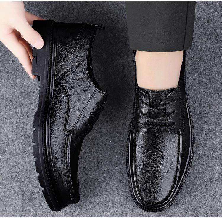 Men's Casual Leather Work Shoes - Low-Top, Height-Increasing, Handmade Cowhide, British Style