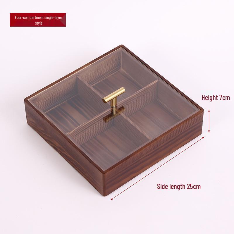 Chinese Style Wooden Compartment Box with Lid - Multipurpose Snack, Candy, and Fruit Tray