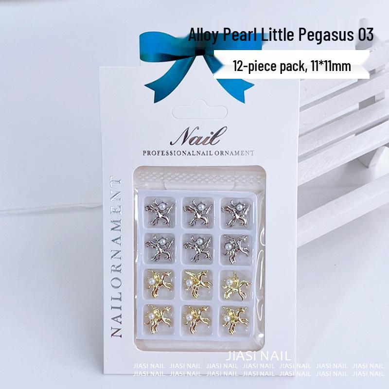 Gold-Plated Unicorn Pegasus Nail Art Decorations - Celebrity Style, Long-Lasting, High-End Feel.