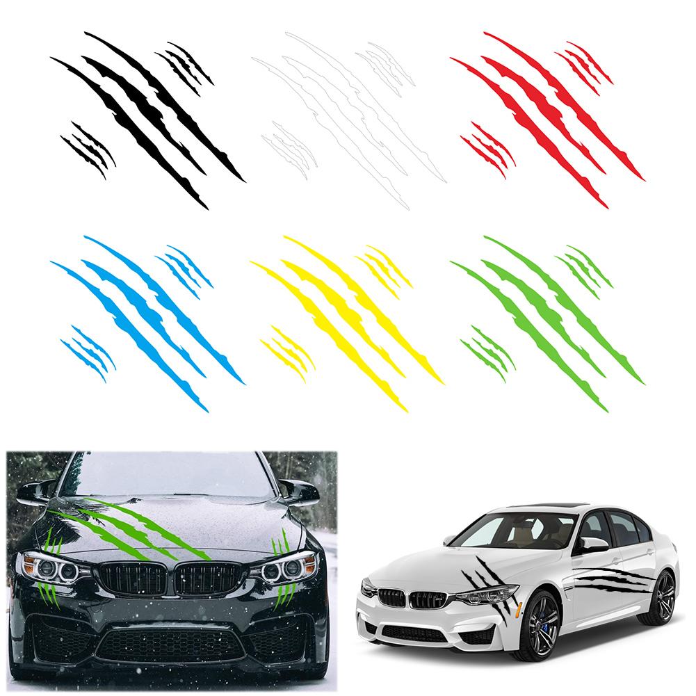 3 szt. Wodoodporne naklejki winylowe na reflektory samochodowe ze śladami pazurów potwora, ślady pazurów ducha, naklejki na maskę samochodu, rysy, paski, jasnobrązowe narzędzia