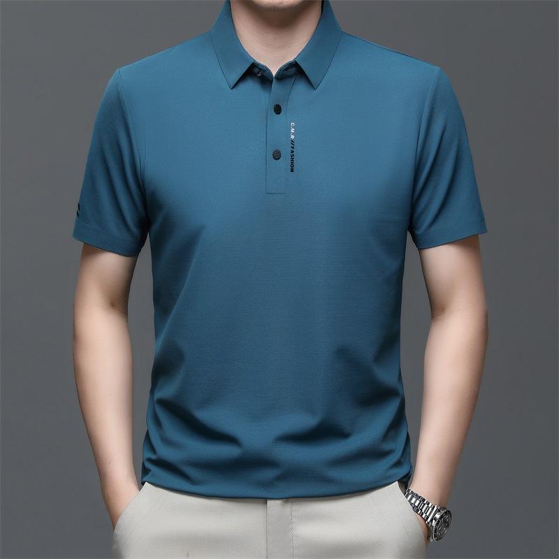 Ice Silk Seamless Short-Sleeved Polo Shirt Men'S Business Casual Stretch Lapel Half-Sleeved T-Shirt